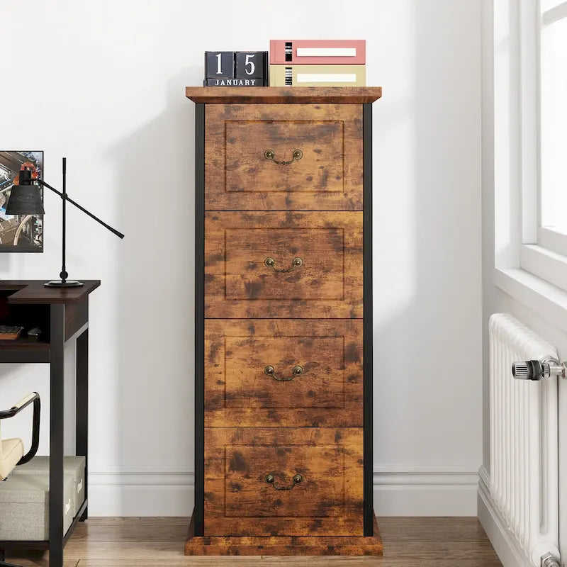 4-Drawer Wood Vertical File Filing Cabinet with Removable Hanging Rod for A4 /Letter Size