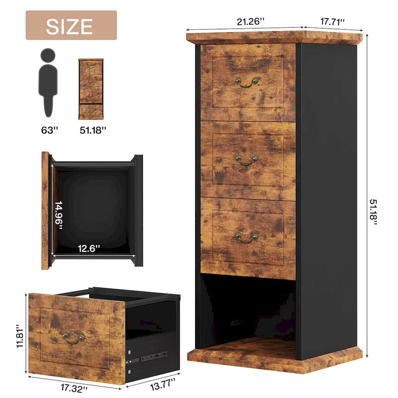 4-Drawer Wood Vertical File Filing Cabinet with Removable Hanging Rod for A4 /Letter Size