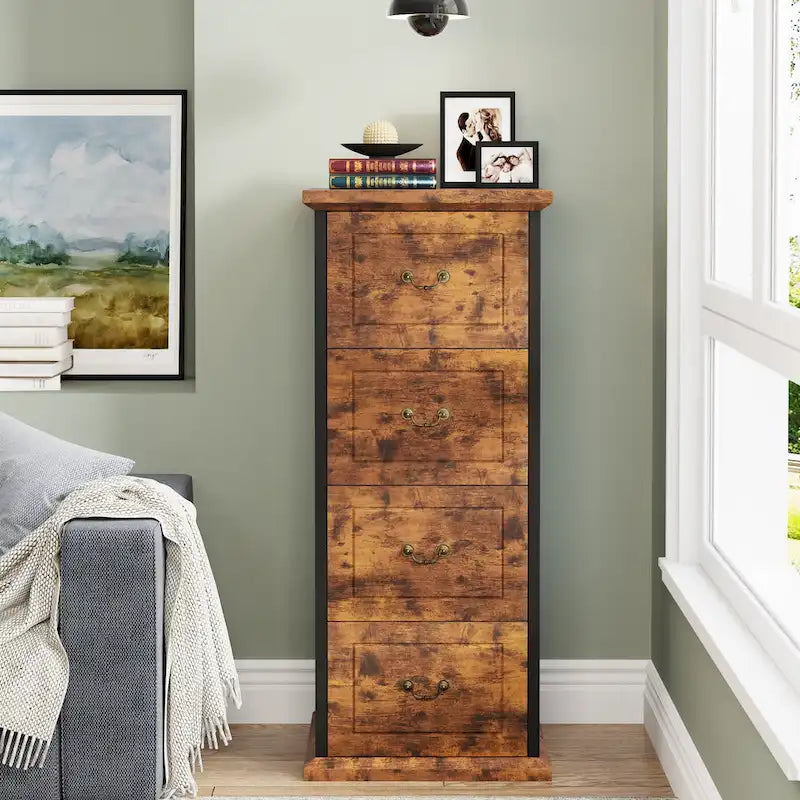 4-Drawer Wood Vertical File Filing Cabinet with Removable Hanging Rod for A4 /Letter Size