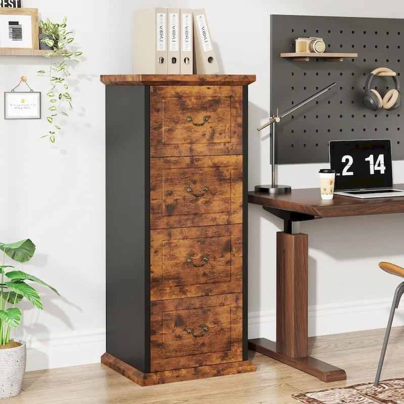 4-Drawer Wood Vertical File Filing Cabinet with Removable Hanging Rod for A4 /Letter Size