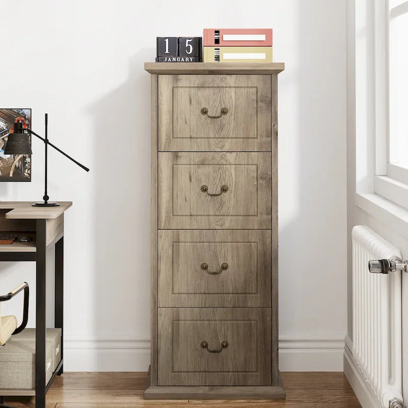 4-Drawer Wood Vertical File Filing Cabinet with Removable Hanging Rod for A4 /Letter Size