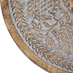 21 Antique Gray Engraved Round Tri Leg Wooden Side Table