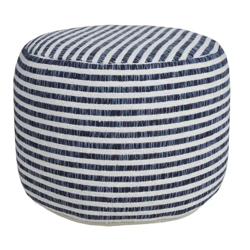 18 Blue and White Striped Round Pouf Ottoman