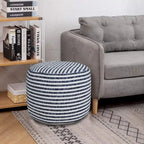 18 Blue and White Striped Round Pouf Ottoman