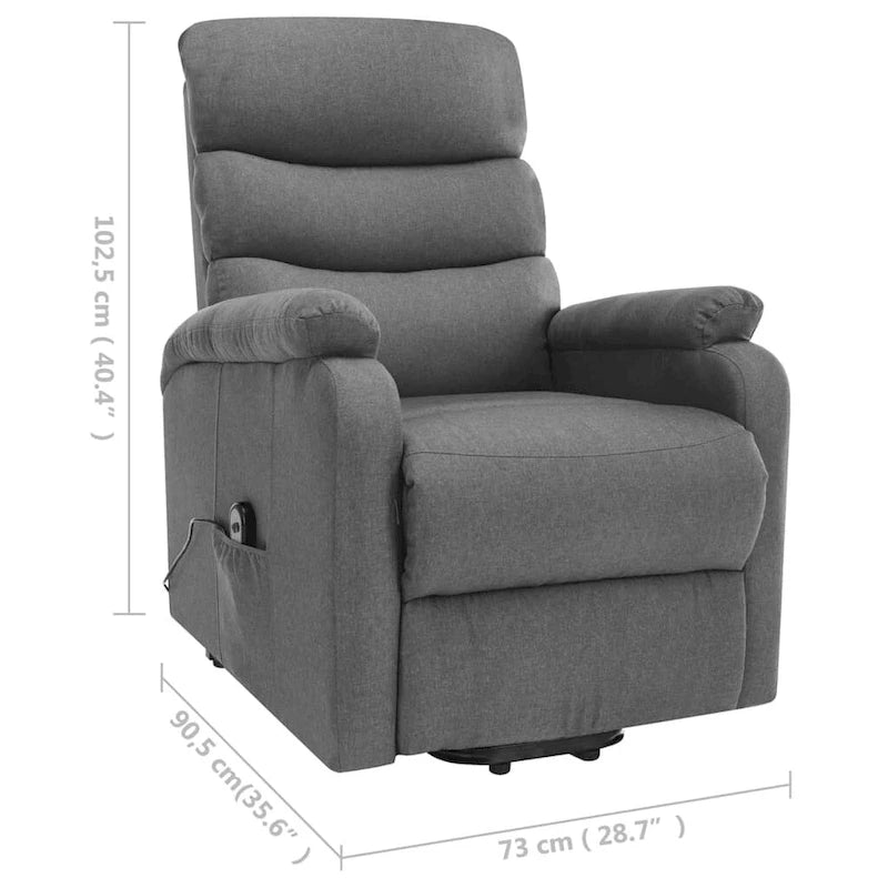 vidaXL Power Lift Massage Recliner Light Gray Fabric - 28.7 x 35.6 x 40.4