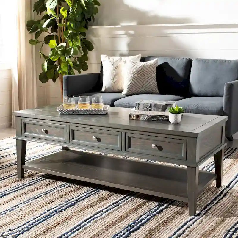 SAFAVIEH Tressie Sepia Traditional Rectangle Coffee Table - 54 x 23.6 x 19.3 - 54Wx24Dx19H