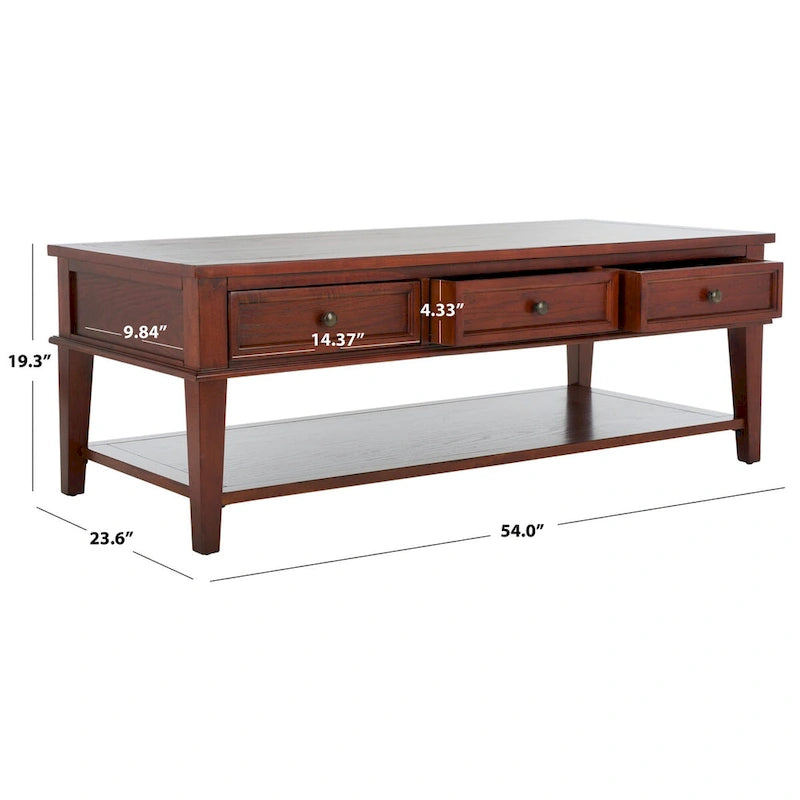 SAFAVIEH Tressie Sepia Traditional Rectangle Coffee Table - 54 x 23.6 x 19.3 - 54Wx24Dx19H