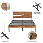 Javlergo Metal Platform Bed Frame with Wooden Headboard and Footboard, Industrial Metal Bedframe No Box Spring Needed