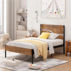 Javlergo Metal Platform Bed Frame with Wooden Headboard and Footboard, Industrial Metal Bedframe No Box Spring Needed
