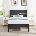 Javlergo Metal Platform Bed Frame with Wooden Headboard and Footboard, Industrial Metal Bedframe No Box Spring Needed