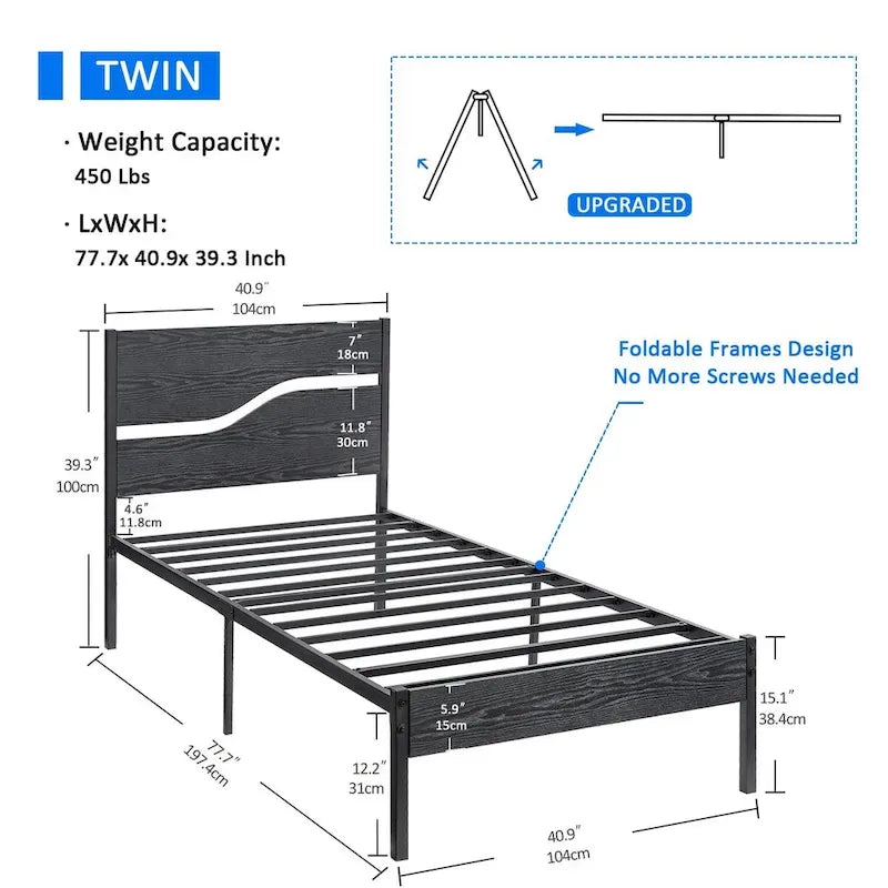 Javlergo Metal Platform Bed Frame with Wooden Headboard and Footboard, Industrial Metal Bedframe No Box Spring Needed
