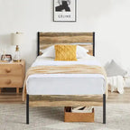 Javlergo Metal Platform Bed Frame with Wooden Headboard and Footboard, Industrial Metal Bedframe No Box Spring Needed