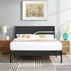Javlergo Metal Platform Bed Frame with Wooden Headboard and Footboard, Industrial Metal Bedframe No Box Spring Needed