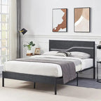 Javlergo Metal Platform Bed Frame with Wooden Headboard and Footboard, Industrial Metal Bedframe No Box Spring Needed
