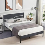 Javlergo Metal Platform Bed Frame with Wooden Headboard and Footboard, Industrial Metal Bedframe No Box Spring Needed