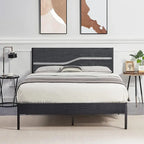 Javlergo Metal Platform Bed Frame with Wooden Headboard and Footboard, Industrial Metal Bedframe No Box Spring Needed