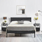 Javlergo Metal Platform Bed Frame with Wooden Headboard and Footboard, Industrial Metal Bedframe No Box Spring Needed