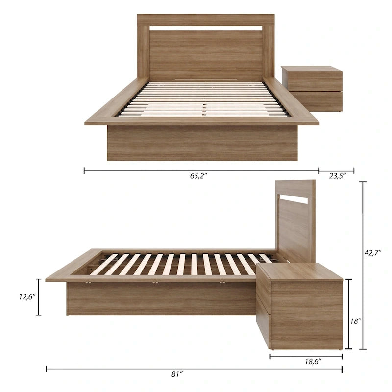 Malibu 3-Piece Bedroom Set with Bed, Headboard, and Nightstand