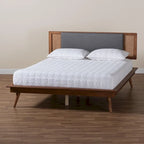 Delfina Mid-Century Modern Dark Grey Fabric and Walnut Brown Finished Wood Platform Bed