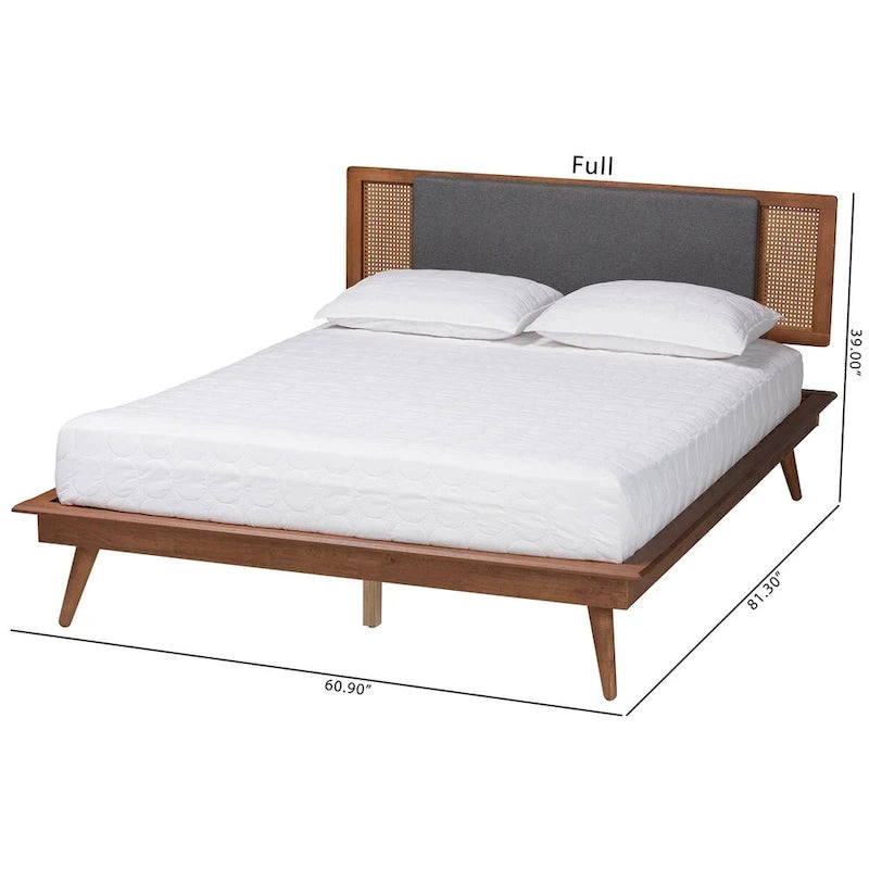 Delfina Mid-Century Modern Dark Grey Fabric and Walnut Brown Finished Wood Platform Bed