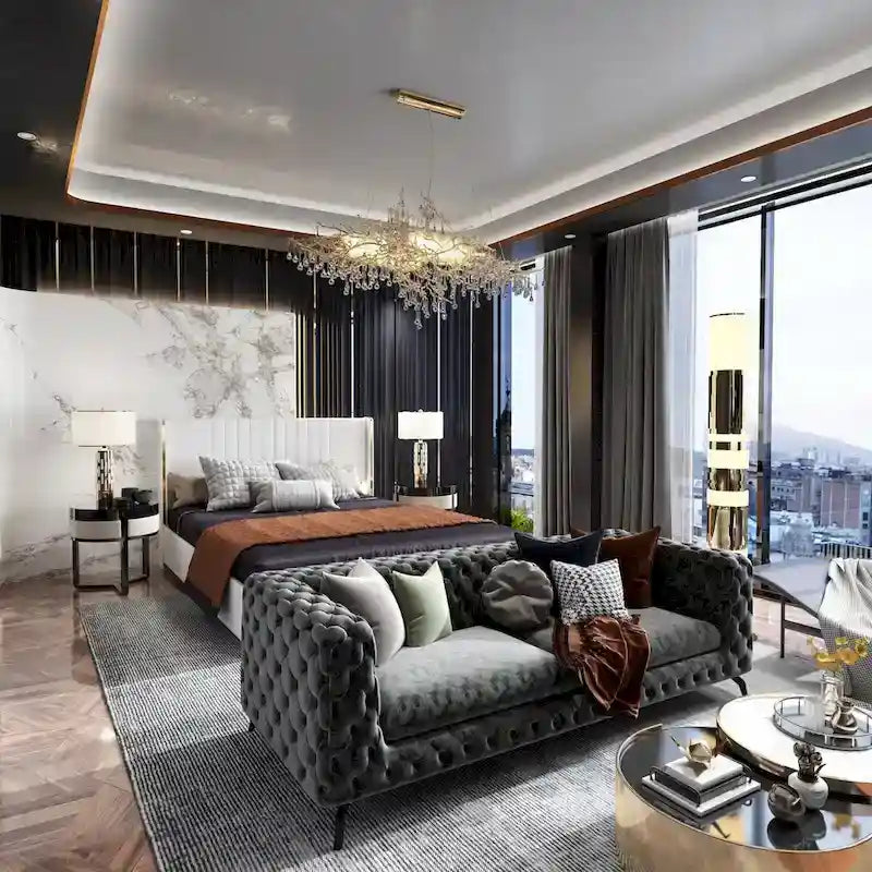 LED Platform Bed with Storage Drawer - Contemporary Bedroom Furniture