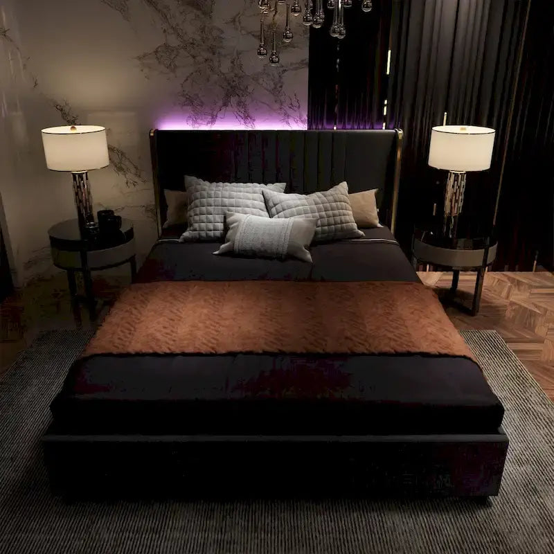LED Platform Bed with Storage Drawer - Contemporary Bedroom Furniture