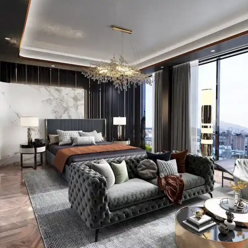 LED Platform Bed with Storage Drawer - Contemporary Bedroom Furniture