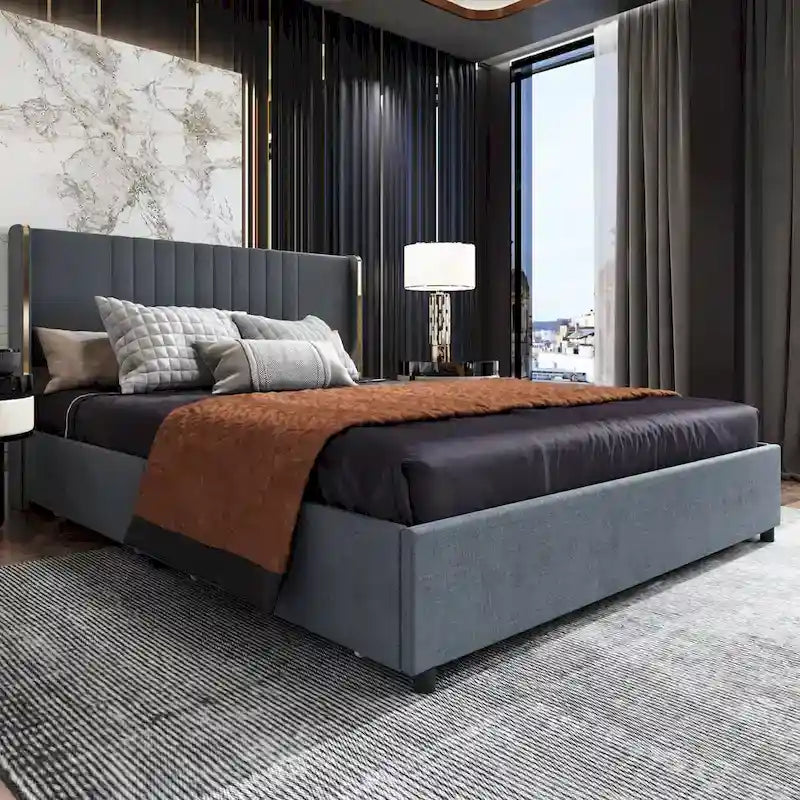 LED Platform Bed with Storage Drawer - Contemporary Bedroom Furniture