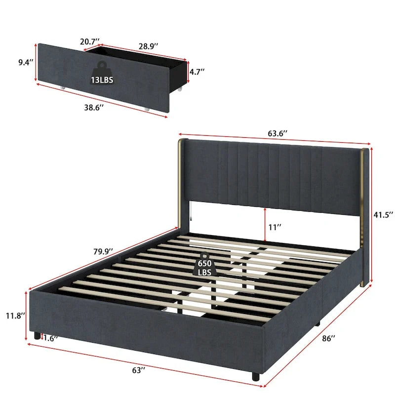 LED Platform Bed with Storage Drawer - Contemporary Bedroom Furniture