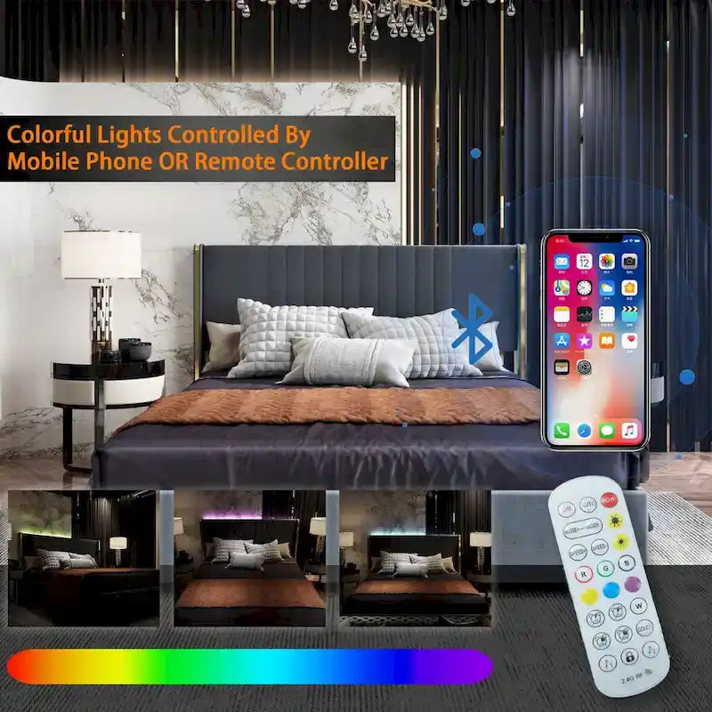 LED Platform Bed with Storage Drawer - Contemporary Bedroom Furniture