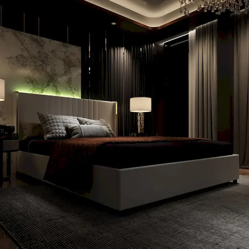 LED Platform Bed with Storage Drawer - Contemporary Bedroom Furniture