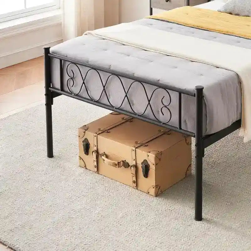 Black Metal Twin Bed Frame with Headboard