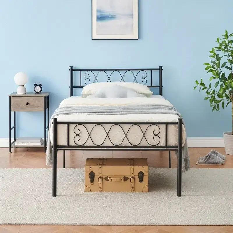 Black Metal Twin Bed Frame with Headboard