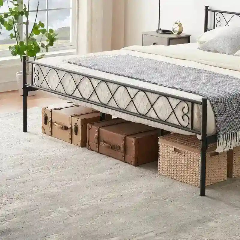 Black Metal Twin Bed Frame with Headboard