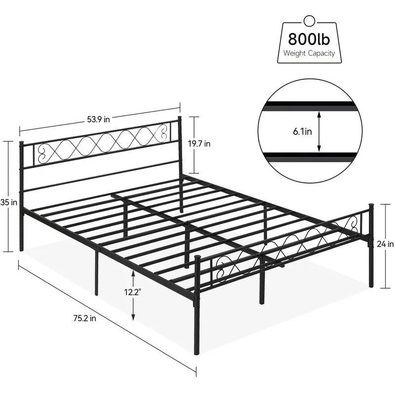 Black Metal Twin Bed Frame with Headboard