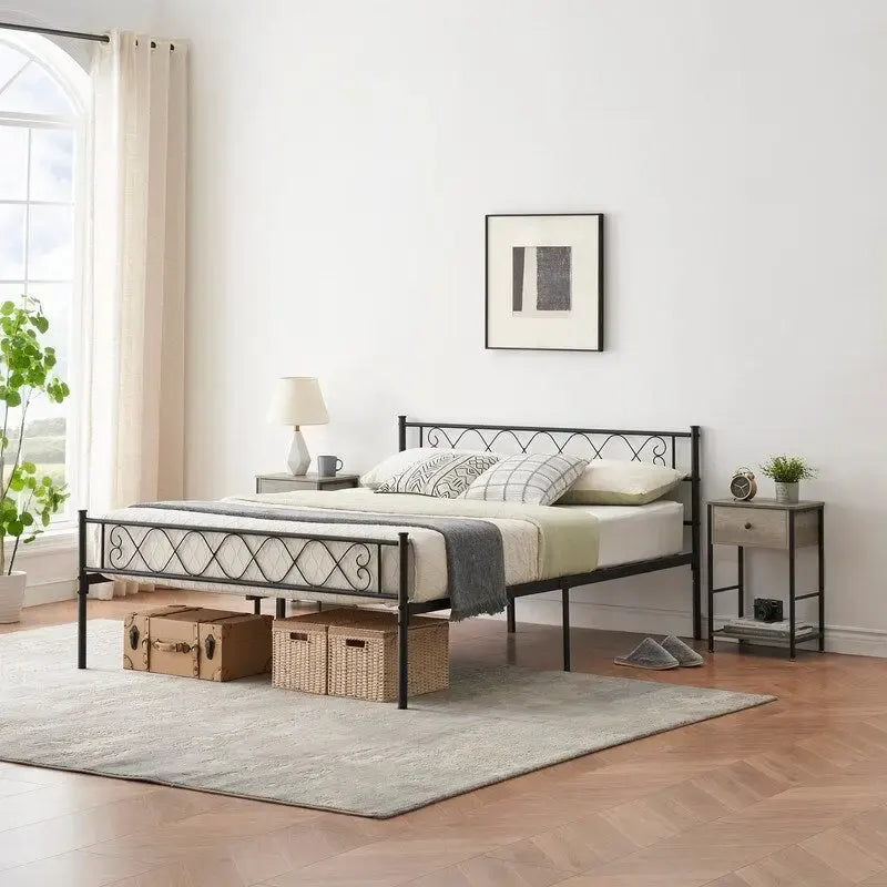 Black Metal Twin Bed Frame with Headboard