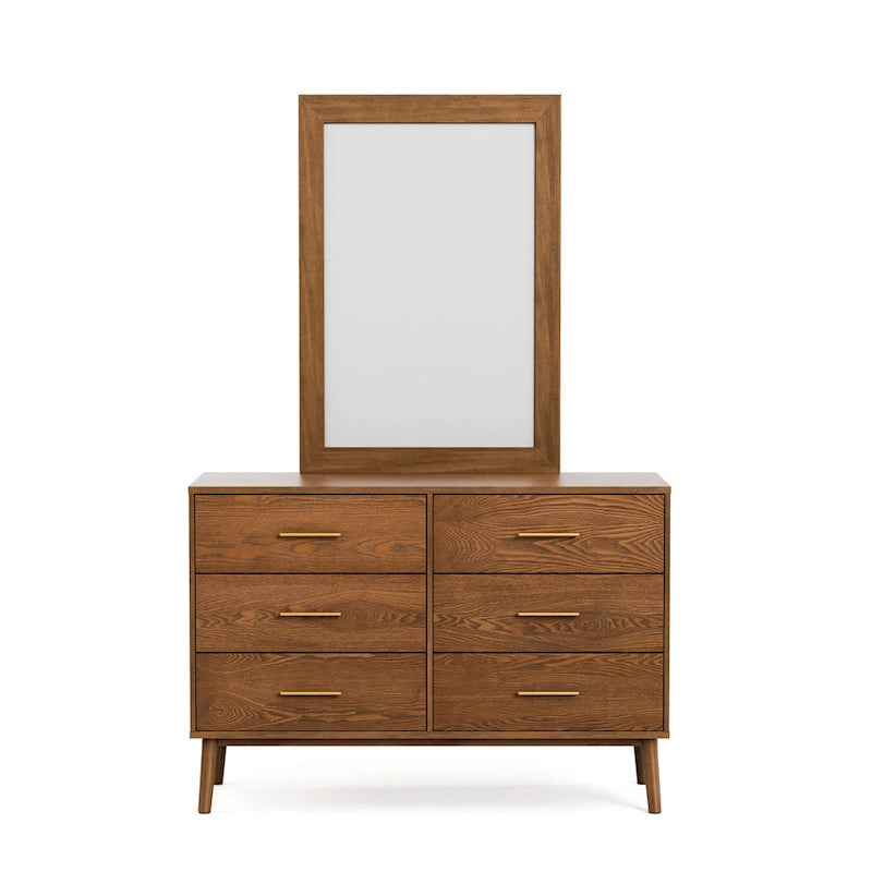 Furniture of America Beau Midcentury Walnut 2-Piece Dresser and Mirror Set