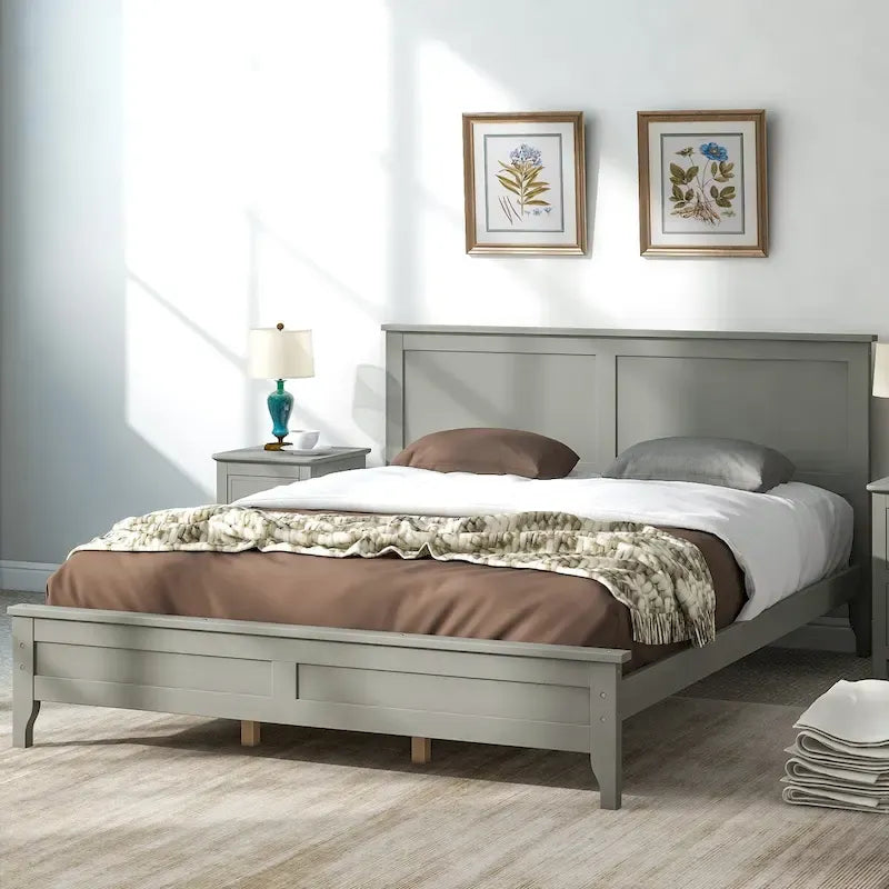 Queen Size Platform Bed, Modern Solid Wood Full Platform Bed Frame, No Box Spring Needed