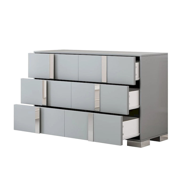 Modern Dresser Chest of 6 Drawers with Mirrored Handles