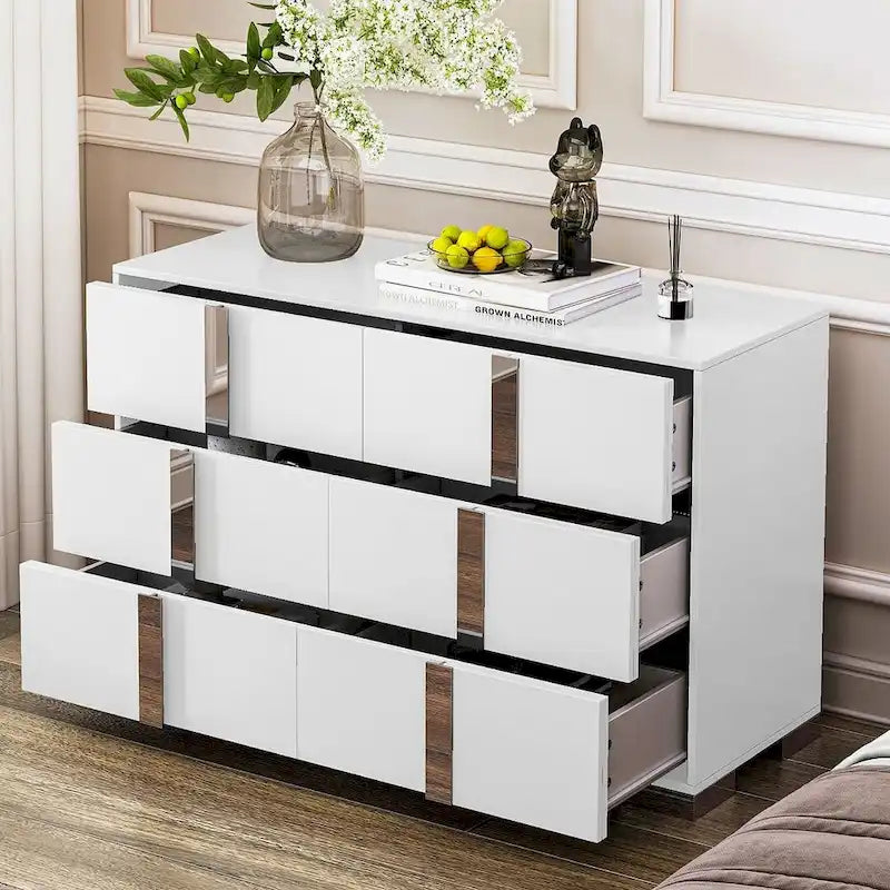 Modern Dresser Chest of 6 Drawers with Mirrored Handles