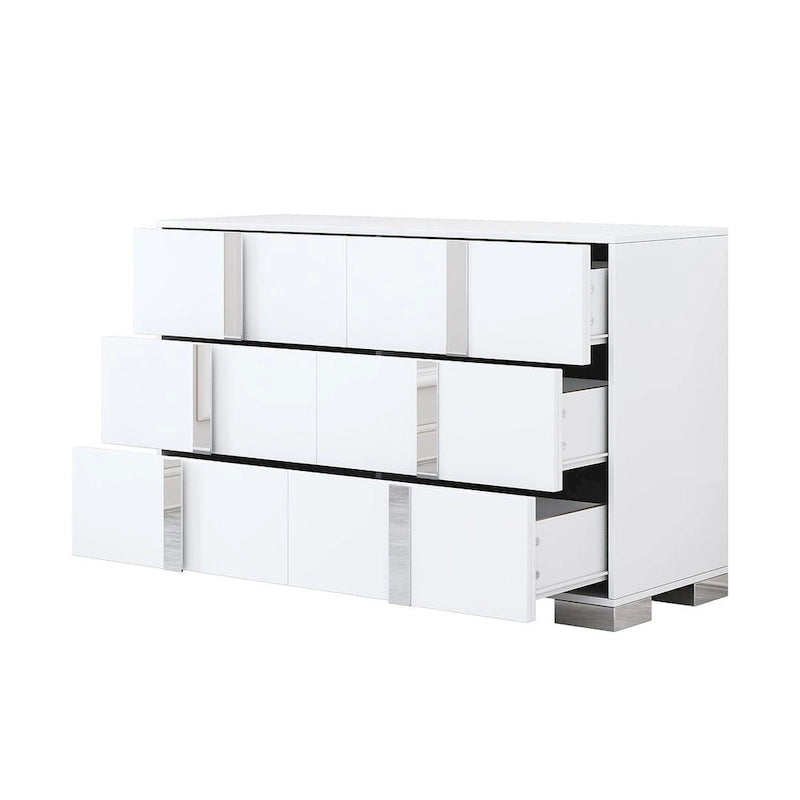 Modern Dresser Chest of 6 Drawers with Mirrored Handles