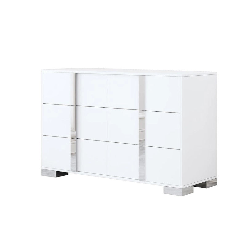 Modern Dresser Chest of 6 Drawers with Mirrored Handles