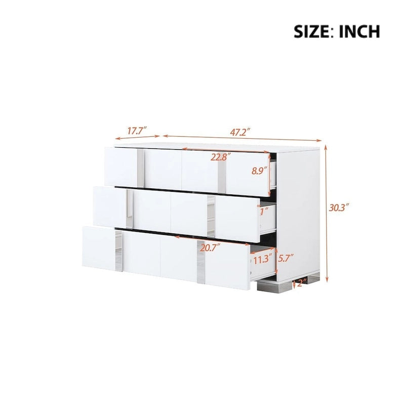 Modern Dresser Chest of 6 Drawers with Mirrored Handles