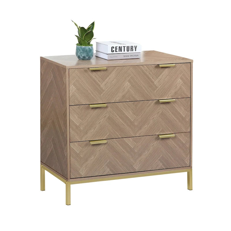 Anmytek Mid-Century Modern 3-Drawer Wood Dresser Natural Oak Chest of Drawers for Bedroom