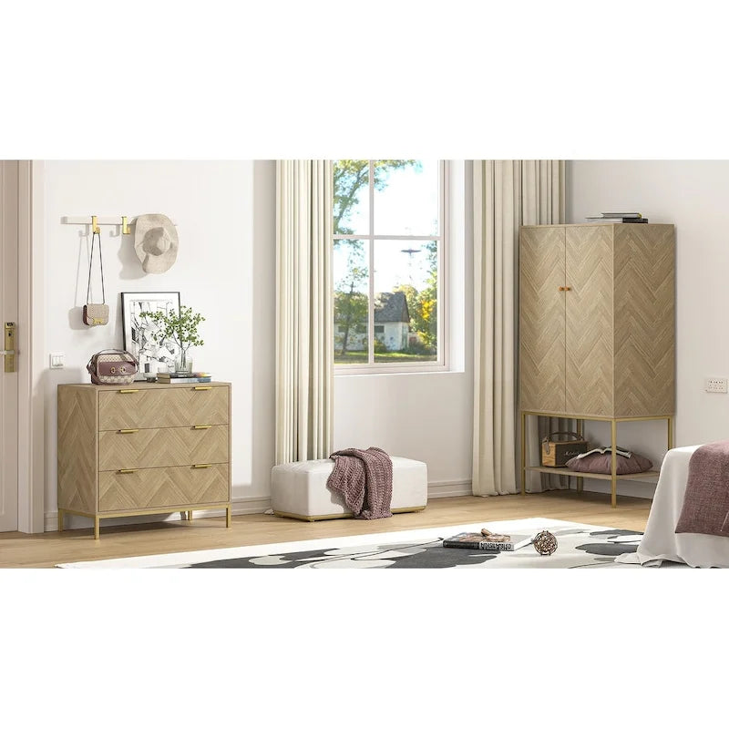 Anmytek Mid-Century Modern 3-Drawer Wood Dresser Natural Oak Chest of Drawers for Bedroom