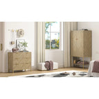 Anmytek Mid-Century Modern 3-Drawer Wood Dresser Natural Oak Chest of Drawers for Bedroom