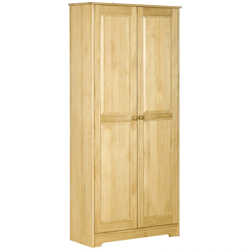 67 Pinewood Kitchen Pantry Storage Cabinet, Freestanding Cabinets with Doors and Shelf Adjustability, Soft-Close Mechanism