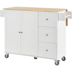 White Rolling Kitchen Island Solid Wood Top, Locking Wheels, Storage & More