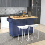 White Rolling Kitchen Island Solid Wood Top, Locking Wheels, Storage & More