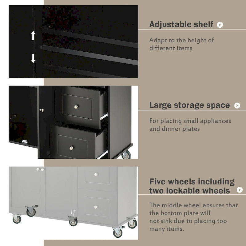 White Rolling Kitchen Island Solid Wood Top, Locking Wheels, Storage & More